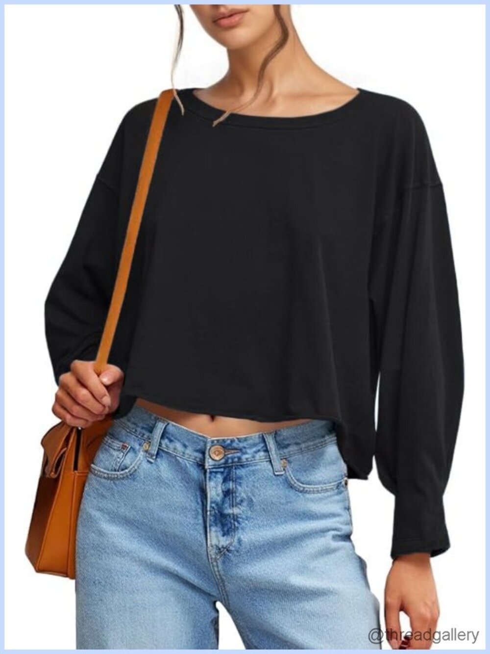 Women's Long Sleeve Crop Top Oversized T-Shirt